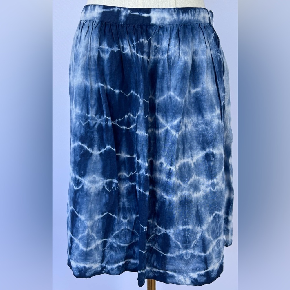 Madewell Women’s Linen Indigo Shibori Tie Dye Skirt A-Line Lined Size 8‎